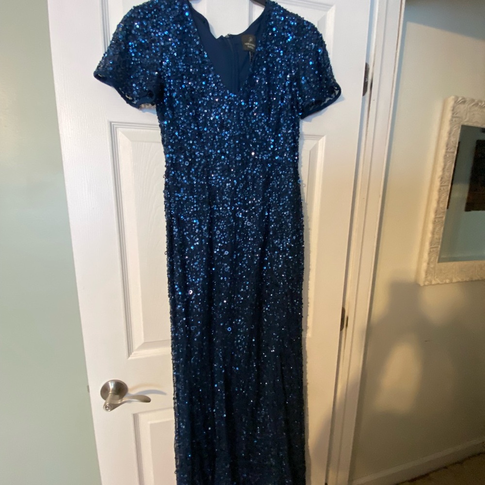 Ocean blue sequined gown. Size 8, short sleeve